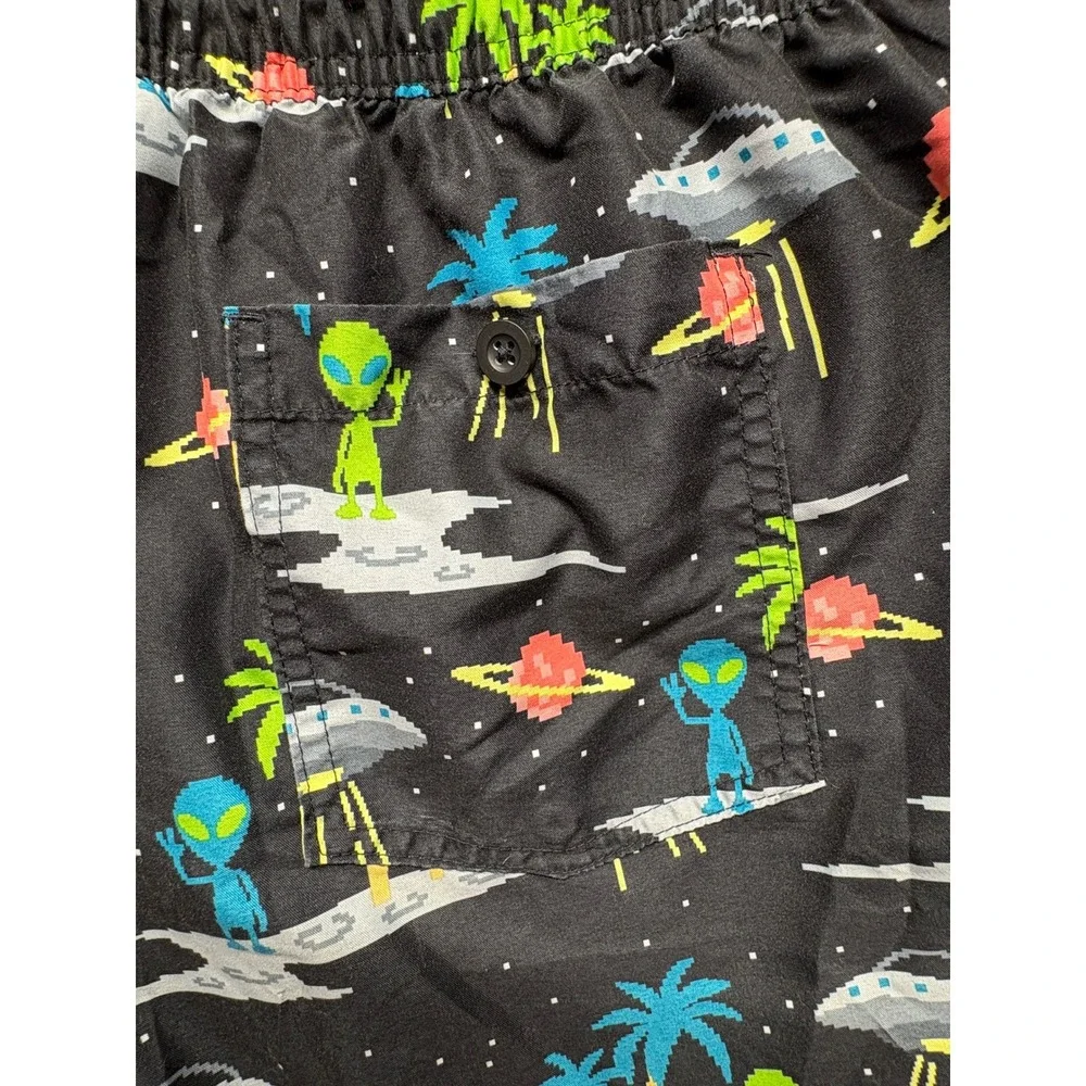 No Boundaries Mens Alien UFO Pixel Print Swim Trunks Black Medium 32-34 NB52469